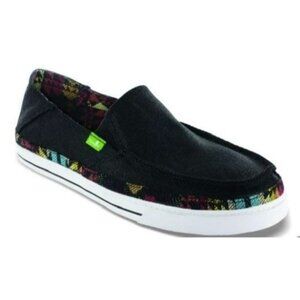 Sanuk Mens Beach Slip-On Surfer Shoes Size 12 Charcoal & Multi-Colored Trim